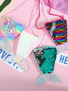 1個閃亮人魚尾巴造型錢包,可裝,信用卡,胸口斜挎並可用作照片道具 - 彩色 - 查看 4