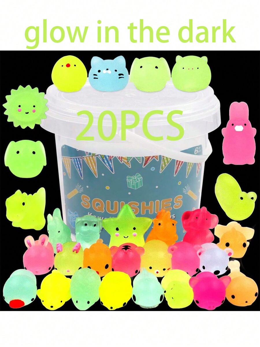20 Packs Squishes Mochi Squishy Toys Glow in The Dark Party Favors