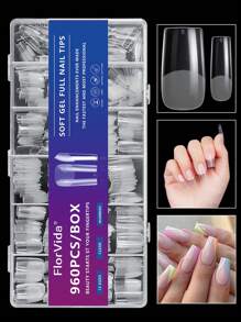 960 Cái/hộp Full Cover Móng Tay Giả Gel Mềm Đầu Trung Bình Dài Vuông Nửa Mờ Trong Suốt Mở Rộng Nhanh Ấn Vào Móng Tay Cho DIY Nail Salon Và Đồ Dùng Làm Móng Tại Nhà - Trong sáng - Xem 1