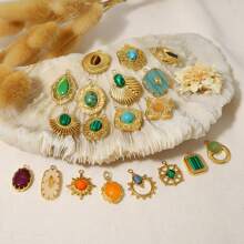 1入組天然石頭吊墜和18k鍍金鈦鋼鏈配件,適用於diy珠寶製作 - 金色 - 查看 1