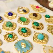 1入組天然石頭吊墜和18k鍍金鈦鋼鏈配件,適用於diy珠寶製作 - 金色 - 查看 3