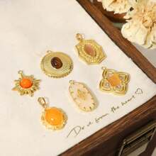 1入組天然石頭吊墜和18k鍍金鈦鋼鏈配件,適用於diy珠寶製作 - 金色 - 查看 4