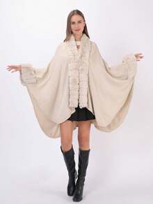 1入組多色棕色純色邊飾仿皮風衣围巾,適用於派對、聚會、日常穿著、度假穿著和聖誕裝扮