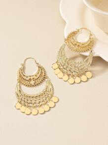 1雙復古波西米亞風風格長款流蘇有圖案的耳環 - 金色 - 查看 7