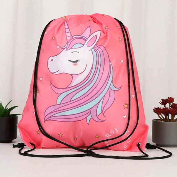 1 Peça Mochila Unissex De Poliéster Com Design De Unicórnio Com Cordão Para Uso Ao Ar Livre