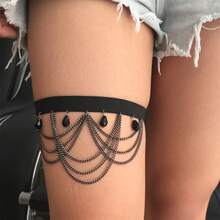 性感女性时尚流苏吊坠黑色腿链 - 黑色 - 查看 4