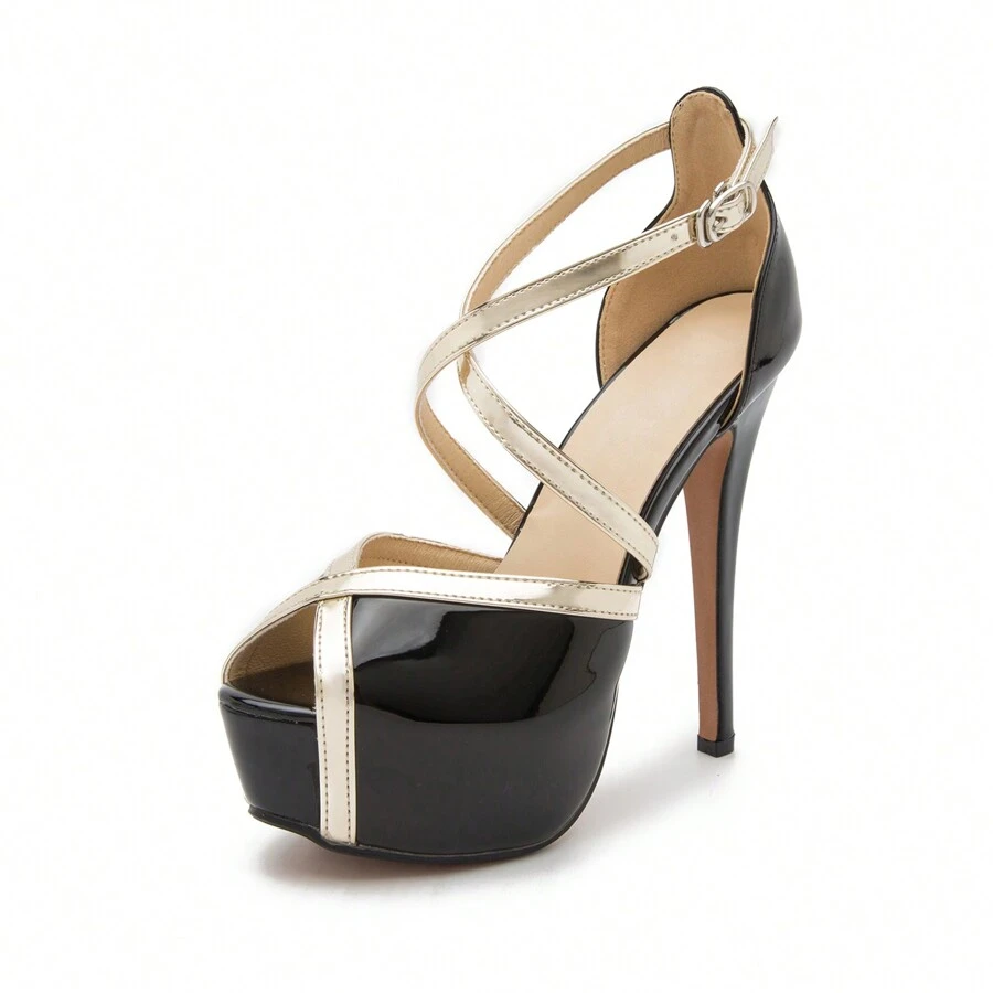 Women's Crisscross Strappy Platform High Stiletto Heels Peep Toe Pump Party Sandals - màu đen - Xem 1