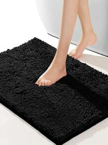 1pc Anti-Slip Long Plush Chenille Bathroom Rug, Super Soft And Absorbent, Machine Washable Home Bathroom Decor Floor Carpet Outdoor Rug Door Mat Summer Bathroom Accessories - Black - View 4