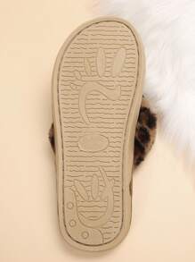 新款秋冬舒适毛绒女士拖鞋，防滑室内家居鞋，时尚豹纹，棕色人字拖 - 棕色 - 查看 8