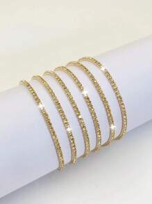 6 件女士超薄 2 毫米水钻弹性手链，透明白色水钻银手镯，闪亮 CZ 镶嵌，时尚派对/度假