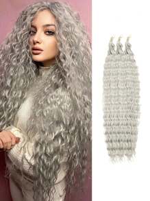 30inch 120g 3pcs Deep Wave Crochet Hair Extensions Single/tri-tone Colors Synthetic Hairpieces, Suitable For Daily Wear - Silver - View 1