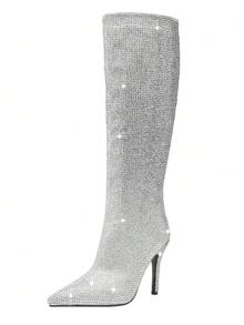 New Quality Rhinestone Knee-High Boots, Sexy Thin High Heels Over-The-Knee Boots For Women - Grey - View 4