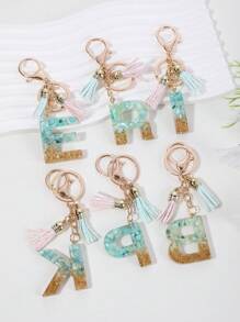 Boho 1pc Women's Shell Stone, Crystal & Tassel Keychain With Glued Letters - Multicolor - View 6