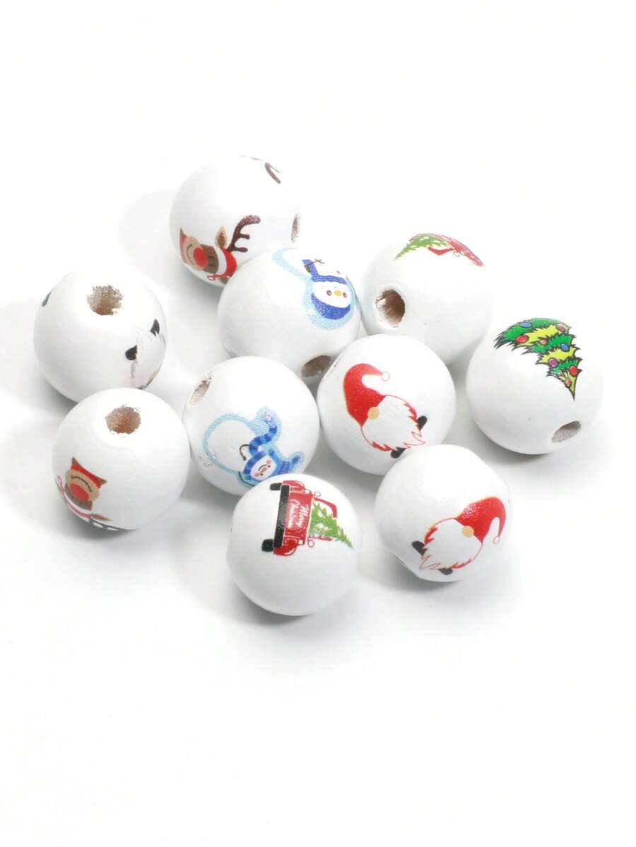 10入組拼色聖誕圖案木珠串,適用於diy手鍊、項鍊,聖誕裝飾 - 彩色 - 查看 1