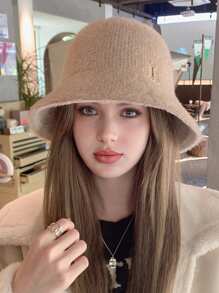 1 Miếng Của phụ nữ Mũ xô , Đúng mốt Thiết kế chữ cái , Màu thuần , Toàn trận , Mùa Đông Dày lên , Mũ Warm Bucket , Phong cách Đơn giản Đối với Mặc hàng ngày Thanh lịch - Lạc đà - Xem 2