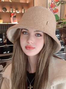 1 Miếng Của phụ nữ Mũ xô , Đúng mốt Thiết kế chữ cái , Màu thuần , Toàn trận , Mùa Đông Dày lên , Mũ Warm Bucket , Phong cách Đơn giản Đối với Mặc hàng ngày Thanh lịch - Lạc đà - Xem 3