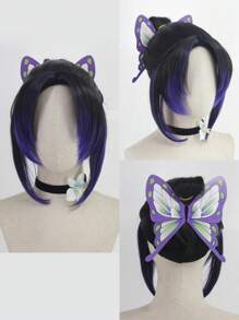 Heat Resistant Fiber Synthetic Wig Anime Wig with Butterfly Clip for Kochou Shinobu Cosplay Costume wig 14INCH Characters Cosplay Wigs for Party Halloween Costume with Wig Cap - Two-Tone - View 1