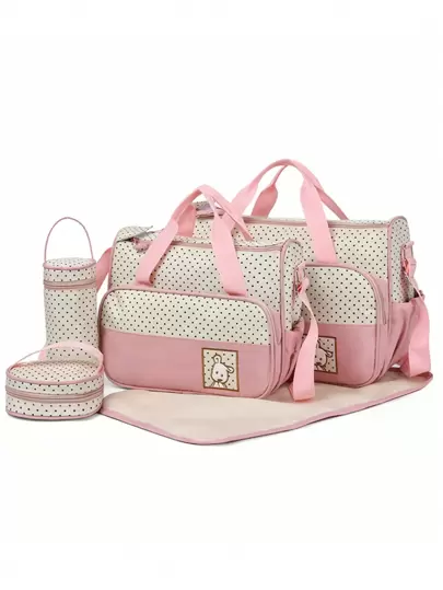 5 Piezas Bebé Bolsa De Pañales Con Estampado De Lunare Moda  Multifuncional De Gran Capacidad Bandolera Para Excursión