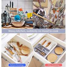 Kitchen Drawer Organizer - Expandable Silverware Organizer/Utensil Holder And Cutlery Tray With Drawer Dividers For Makeup, Stationeryand Kitchen Utensils - Gray White - View 3