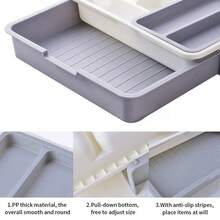 Kitchen Drawer Organizer - Expandable Silverware Organizer/Utensil Holder And Cutlery Tray With Drawer Dividers For Makeup, Stationeryand Kitchen Utensils - Gray White - View 5