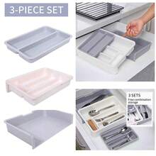 Kitchen Drawer Organizer - Expandable Silverware Organizer/Utensil Holder And Cutlery Tray With Drawer Dividers For Makeup, Stationeryand Kitchen Utensils - Gray White - View 2