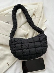 Mùa thu Và Mùa Đông Thủy triều Mây Cái túi - Chất rắn Chần Túi nách , Tối giản Túi đeo vai - màu đen - Xem 4