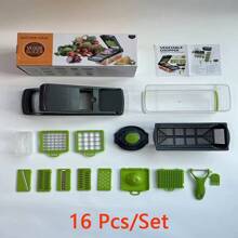 12/16 Peças/conjunto, Cortador De Legumes, Fatiador Multifuncional De Frutas, Ralador De Alimentos Com Alça, Cortador De Legumes, Cortador Com Recipiente, Picador De Cebola Com Múltiplas Lâminas Interchangeáveis, Ralador De Batata Doméstico, Utensílios De Cozinha, Gadgets De Cozinha