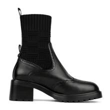 ISNOM  Ankle Boots For Women Chelsea Boots Sock Boots For Women Slip On Elastic Oxford Boots Elastic Lug Sole Boots With Low Chunky Heel - 黑色 - 查看 4