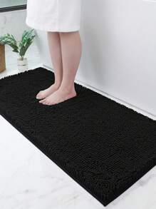 1pc Anti-Slip Long Plush Chenille Bathroom Rug, Super Soft And Absorbent, Machine Washable Home Bathroom Decor Floor Carpet Outdoor Rug Door Mat Summer Bathroom Accessories - Black - View 2