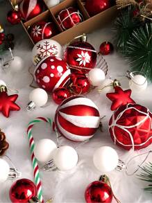 42入組紅色創意手繪聖誕裝飾掛球,配有禮品盒,適用於聖誕樹掛飾 - 紅色 - 查看 2