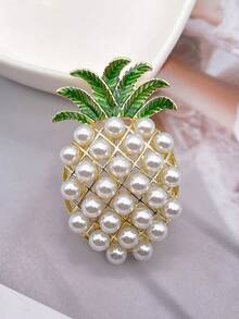 1入時尚女士珠寶製造商仿珍珠和搪瓷塗層菠蘿和鸚鵡胸針+1入復古外套裝飾花胸針 - 白色 - 查看 2