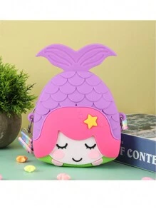 1pc Kids' Crossbody Bag, Soft & Durable Silicone Material, Cute Cartoon Character Design, Squeeze Pop Bubble Feature, Purple - Purple - View 1