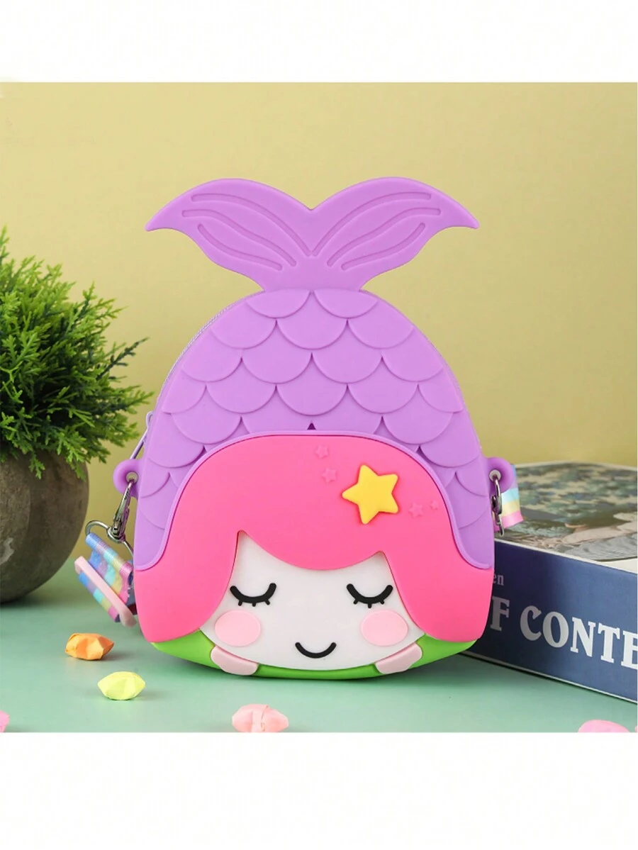 1pc Kids' Crossbody Bag, Soft & Durable Silicone Material, Cute Cartoon Character Design, Squeeze Pop Bubble Feature, Purple - Purple - View 1