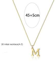 1pc Stainless Steel Fashionable Simple Alphabet Pendant Necklace For Various Outfits. It Could Be Couple's Necklace Or Friendship Necklace, Ideal Gift For Festival - Yellow Gold - View 3