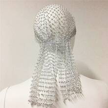 1pc Rhinestone Studded Elastic Mesh Net Hat For Edm, Festival Party Outfits - White - View 3