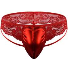 Men's T-Back Lace Thong With Elastic Straps And Thin Edges, Halloween - Red - View 1