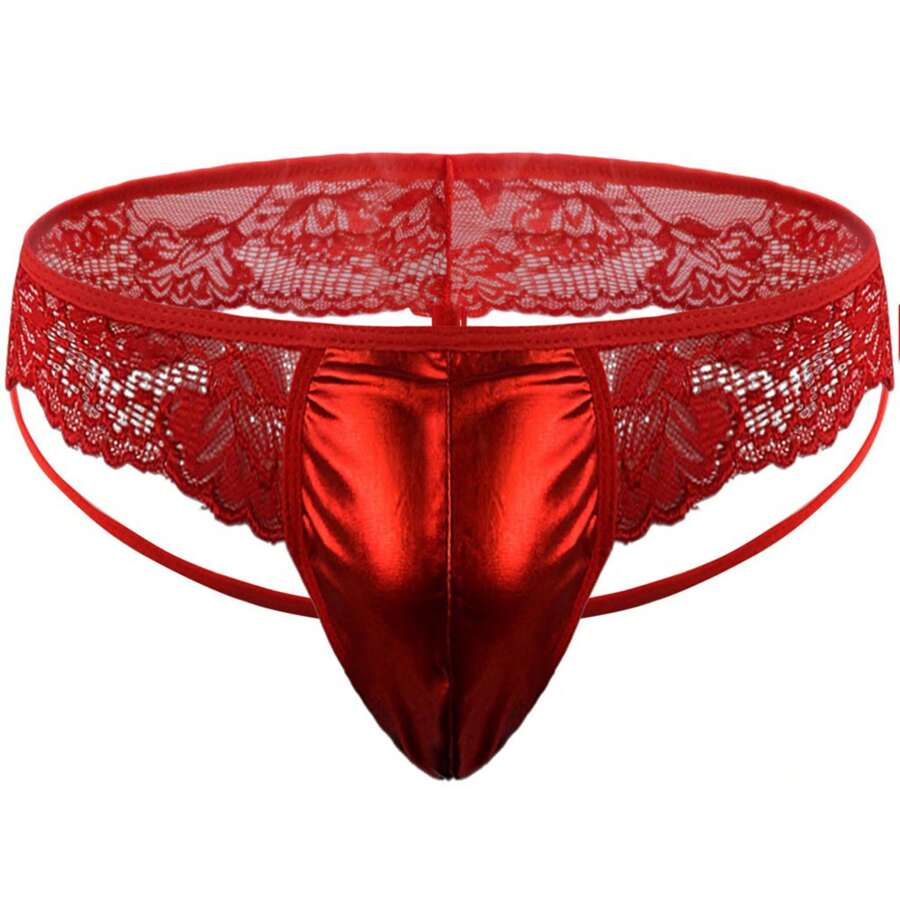 Men's T-Back Lace Thong With Elastic Straps And Thin Edges, Halloween - Red - View 1