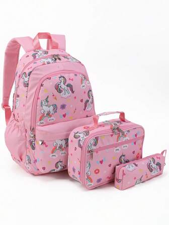 3pcs Unicorn Pattern Backpacks For Girls 15.6 Inch Laptop 3pcs Rainbow Backpacks With Adjustable Shoulder Straps Clouds Lunch Bag, School Bag Set, School Essential Stuff For Women, Girls & Students, Student Bag Sets With Pencil Case, School Bag With Pouch For Women, Ideal School Bag Set For School, College & Travel, Fashion Bookbag With Pencil Pouch