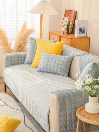 1入組純色加厚絨面沙發坐墊套,現代簡約風格溫暖舒適的毛絨沙發套,適用於秋冬家居裝飾