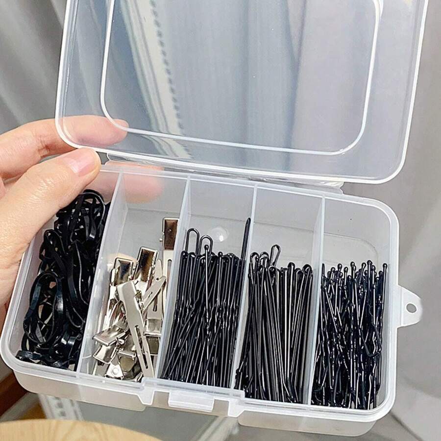 1pc/2pcs 5-Compartment Organizing Box For Makeup Or Hair Accessories, Portable Partitioned Container With Buckle - Clear - View 1