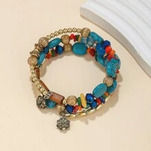 1 件歐美風格誇張復古多層纏繞手鍊女式水晶、綠松石和瑪瑙珠 - 彩色 - 查看 5
