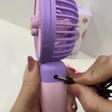 Handheld Cartoon Cute USB Charging Mini Fan Outdoor Portable Office Desktop Quiet Large Wind Color Electric Fan Summer Gift Fan - Mauve Purple - View 11
