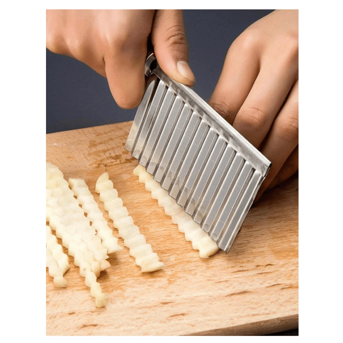 Cortador de papas arrugadas Ondas de acero inoxidable Cortador de papas fritas Cortador de mano Picador, Cuchillo para cortar ensalada de verduras Cocina casera - Negro - Ver 1