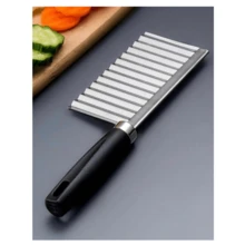 Cortador de papas arrugadas Ondas de acero inoxidable Cortador de papas fritas Cortador de mano Picador, Cuchillo para cortar ensalada de verduras Cocina casera - Negro - Ver 4