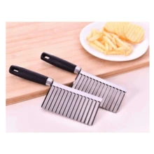 Cortador de papas arrugadas Ondas de acero inoxidable Cortador de papas fritas Cortador de mano Picador, Cuchillo para cortar ensalada de verduras Cocina casera - Negro - Ver 3