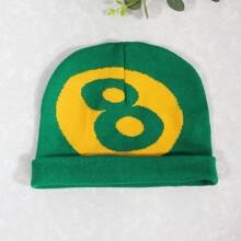 中性男士台球8號球圖案提花針織無邊帽,秋冬保暖流行時尚適用於日常使用 - 彩色 - 查看 3