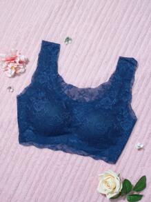 Bra, Push Up Bralette With Lace Floral Design And Removable Pads