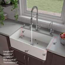 Fireclay Farmhouse Kitchen Sink 33 Inch Apron Sink Single Bowl Farm Sink With Bottom Grid In & Drain , White Color - Silver - View 3