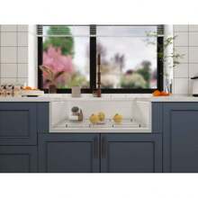 Fireclay Farmhouse Kitchen Sink 33 Inch Apron Sink Single Bowl Farm Sink With Bottom Grid In & Drain , White Color - Silver - View 6