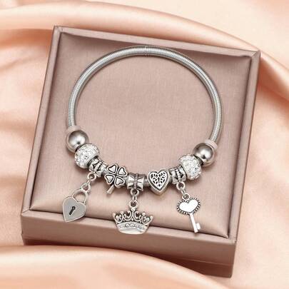 1 件女士皇冠和心形吊墜手鍊